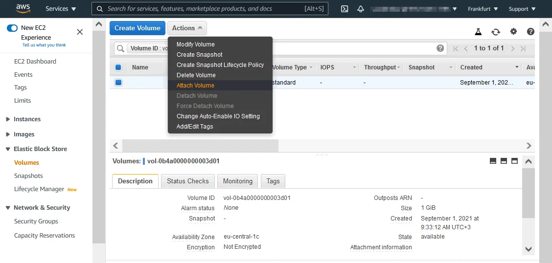 Attaching the EBS volume to the EC2 instance