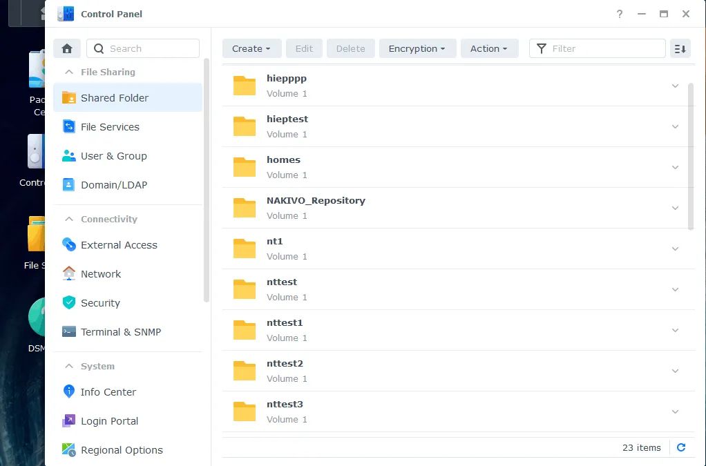 Configuring a NAS share on DSM provided by Synology