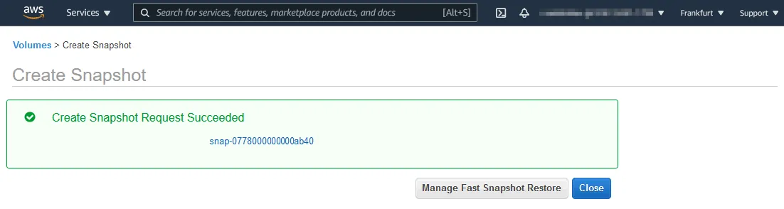 EC2 Create snapshot request succeeded