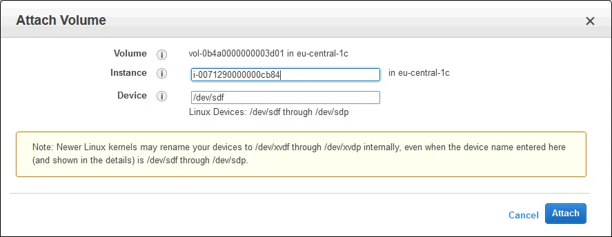 Options to attach the EBS volume to the EC2 instance