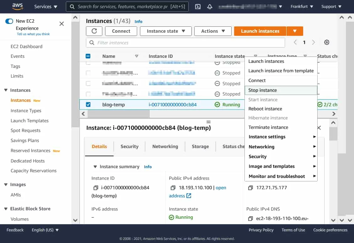 Stopping the EC2 instance before creating a new snapshot in AWS