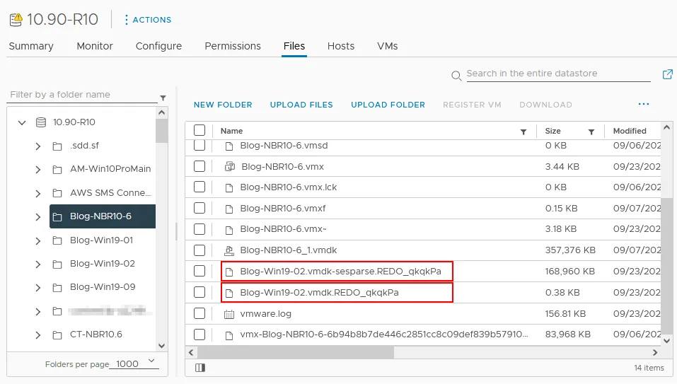 Temporary files created during VM backup with the VMware HotAdd mode