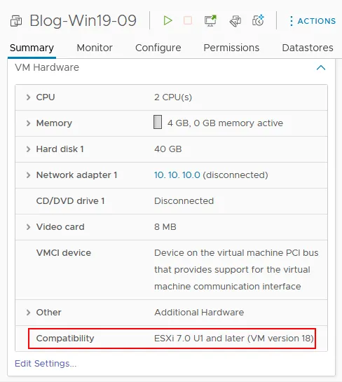 The virtual hardware version 7 and higher supports VMware CBT
