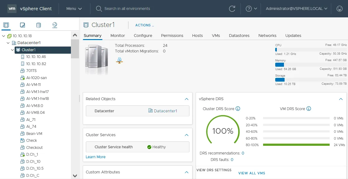 A VMware vSphere cluster is configured