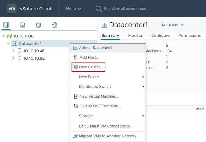 Creating a new ESXi cluster