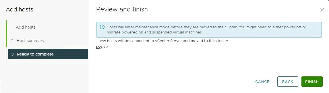 Ready to complete the creation of the ESXi cluster