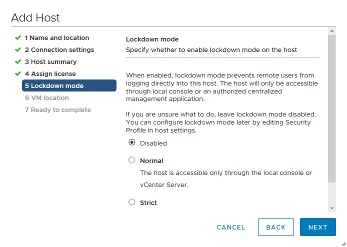 The lockdown mode options
