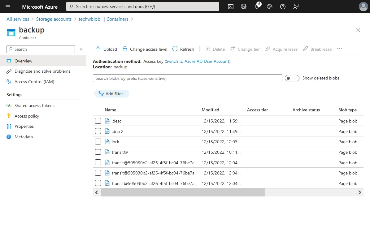 Backup to Azure blob storage has been configured