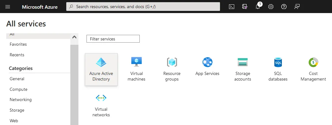 Configuring services in Azure Active Directory