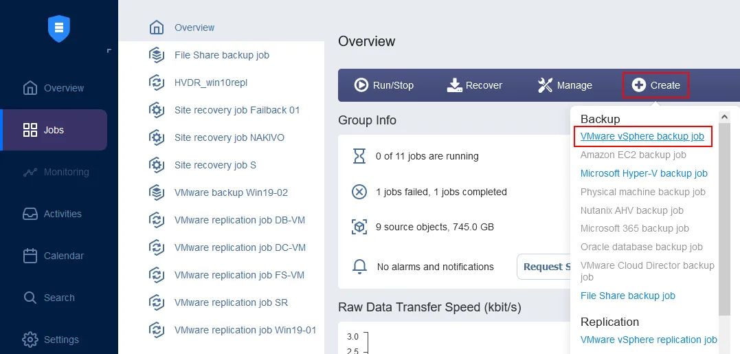 Configuring VMware VM backup to Azure blob storage