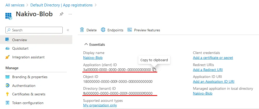 Saving IDs for a registered backup application