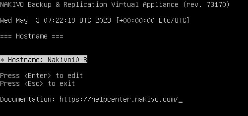 Editing the hostname of the virtual appliance