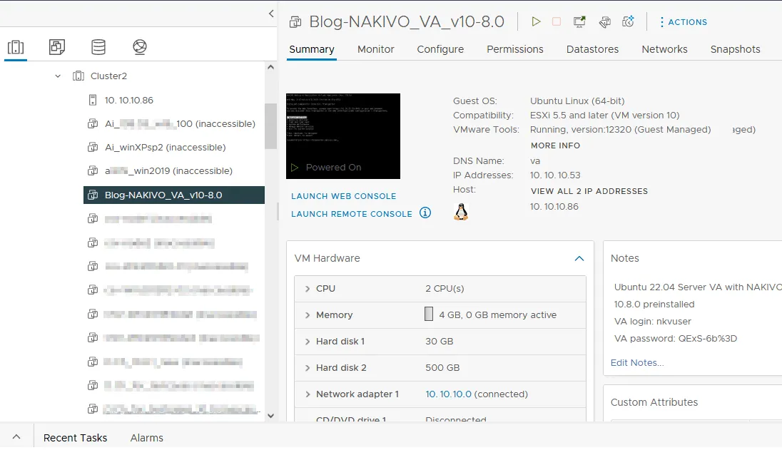 Starting the NAKIVO virtual appliance VM