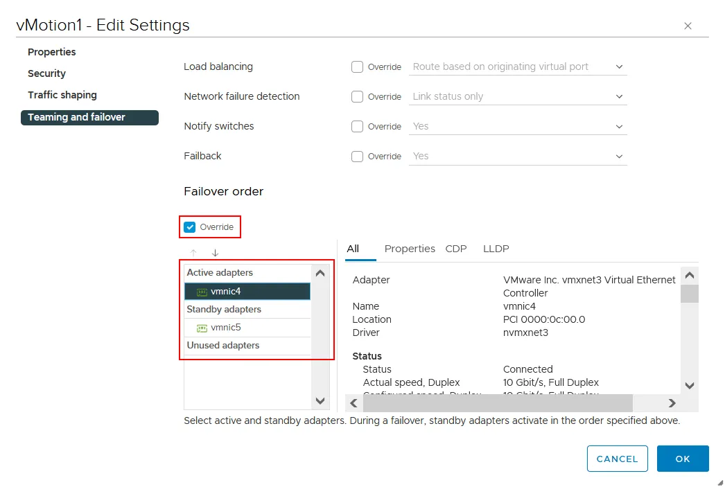 Selecting an active adapter and standby adapter