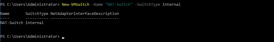 Creating a new virtual switch to connect VMs through NAT for using networking with Hyper-V nested virtualization