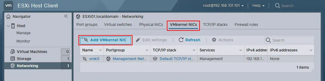 Hinzufügen eines neuen VMkernel-Netzwerkschnittstellencontrollers