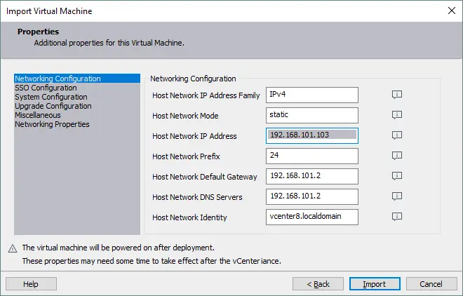 Konfigurieren des Netzwerks während der Bereitstellung der vCenter Server Appliance von der OVA-Vorlage