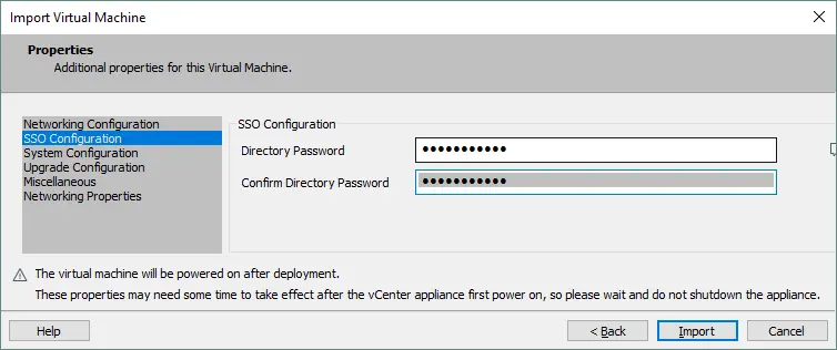 SSO-Konfiguration während der vCenter-Bereitstellung