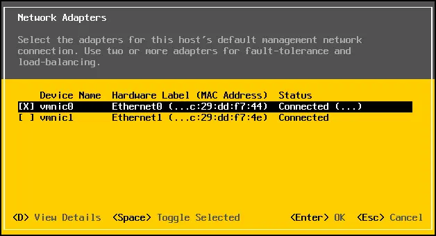 Die für einen ESXi-Host verfügbaren Netzwerkadapter
