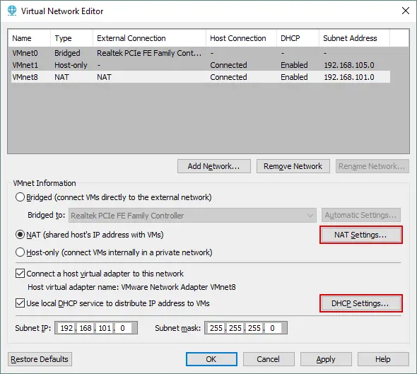 Virtuelles Netzwerk-Editor zur Konfiguration von Netzwerken in VMware Workstation