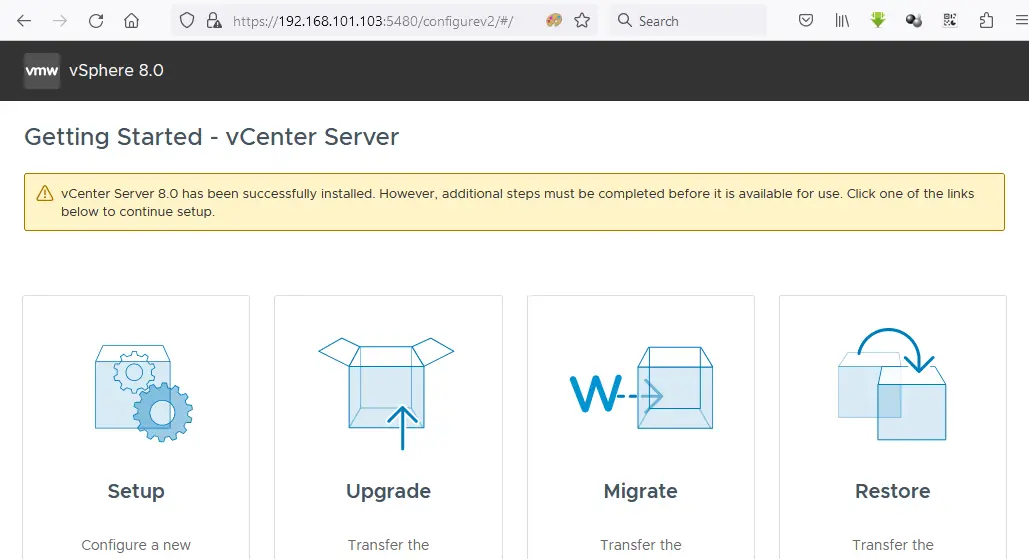 Einrichtung von VMware vCenter 8 in der Weboberfläche – Stufe 1