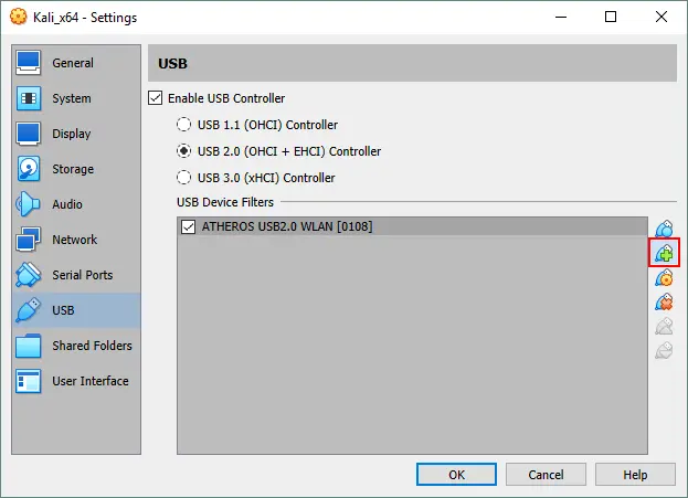 Enabling a USB controller and connecting a USB Wi-Fi adapter to a VM with Kali Linux