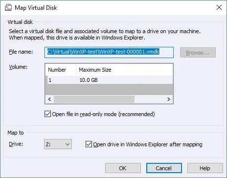 How to open vmdk by mapping a virtual disk in Windows