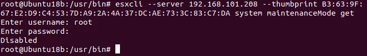 Un nom d'utilisateur et un mot de passe sont nécessaires pour exécuter la commande sur un serveur ESXi.
