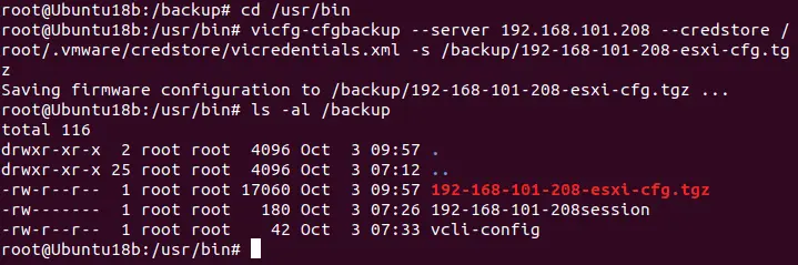 À sauvegarder la configuration de l'hôte ESXi par le fichier de session pour l'authentification