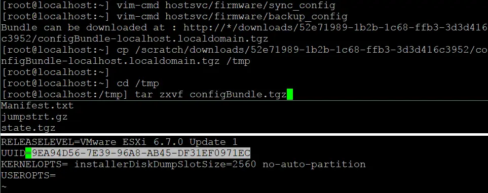 Modification de la valeur UUID dans les fichiers de sauvegardes de l'hôte ESXi