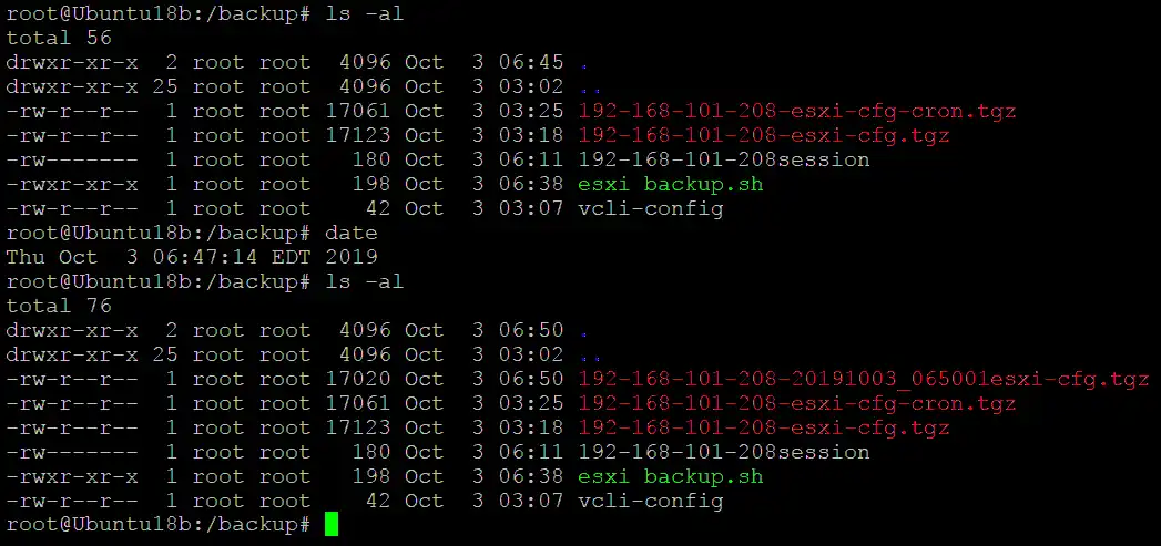 Les fichiers de sauvegardes de configuration ESXi ont des noms uniques.