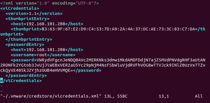 Les identifiants de connexion ESXi sont enregistrés dans le magasin d'identifiants de connexion.