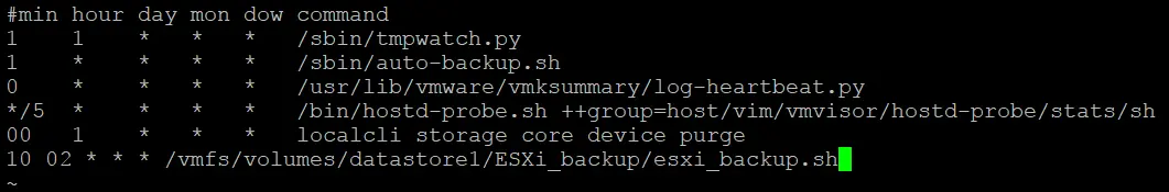 Planifiez le processus à sauvegarder de la configuration ESXi
