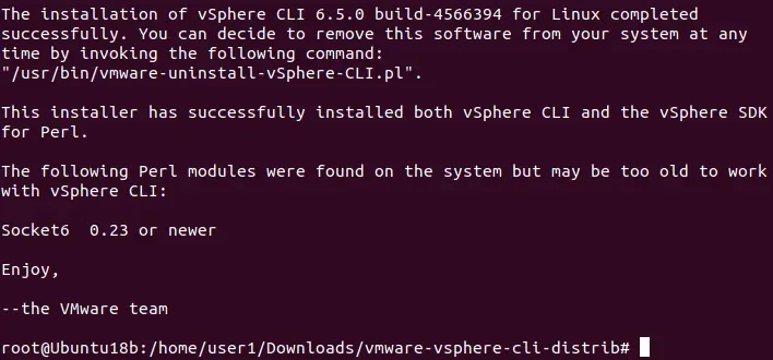 L'installation de l'interface CLI vSphere s'est terminée avec succès.
