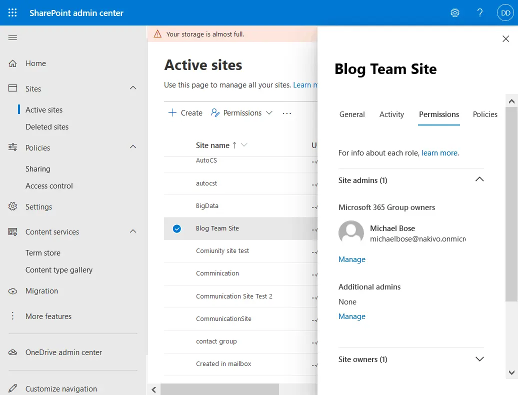 Configuring permissions for a SharePoint team site