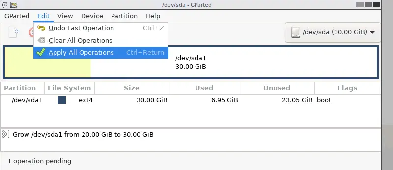 Applying changes to a disk