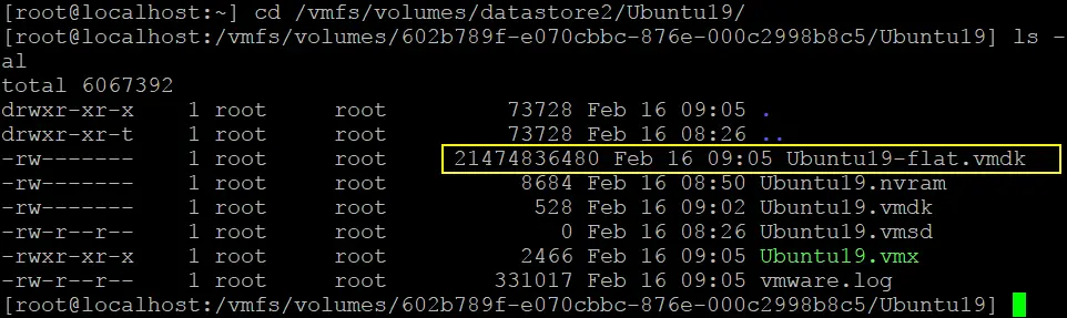 Checking the virtual disk size on an ESXi server