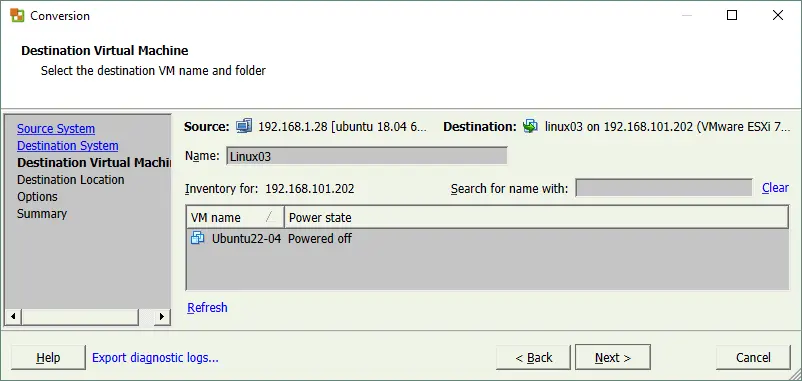 Entering a name for a Linux VM