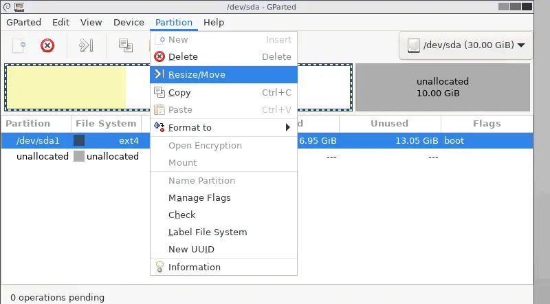 How to extend partition size in GParted