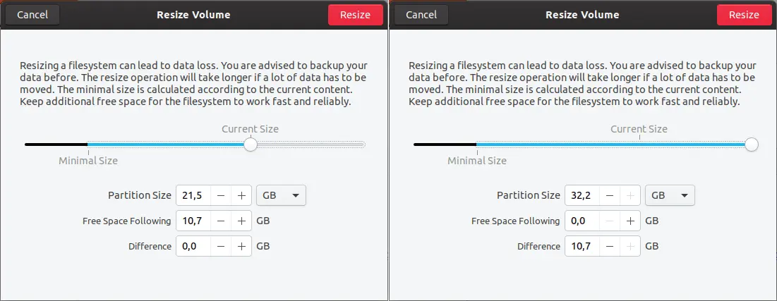 How to resize the volume of a partition