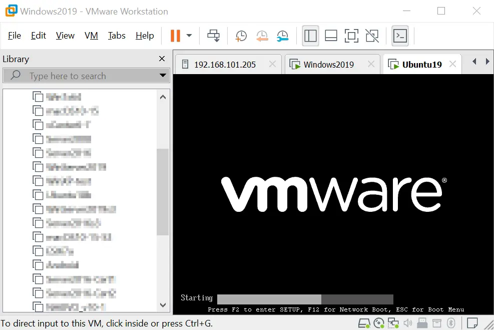 Press F2 to enter setup in a virtual machine