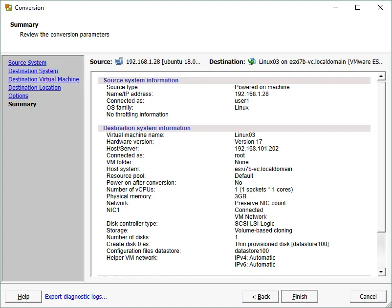 Reviewing the configuration summary