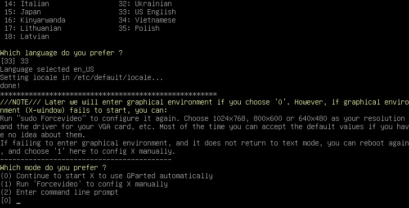 Selecting options before running GParted