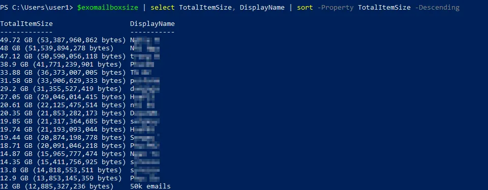 Checking mailbox sizes for Office 365 users in PowerShell