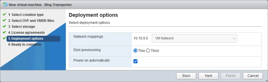 Configuring VM deployment options