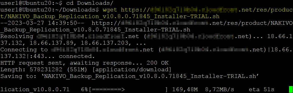 Downloading NAKIVO Transporter with wget in Linux
