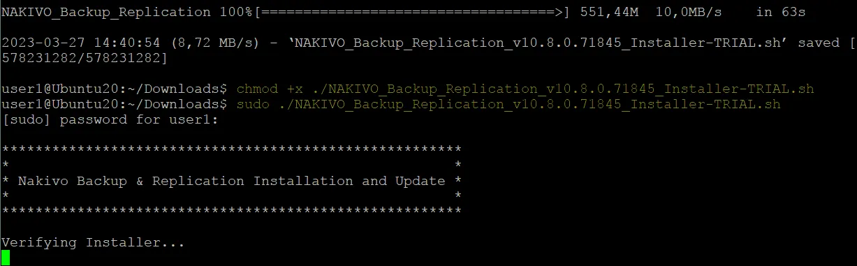 Running the NAKIVO Backup & Replication installer in Linux