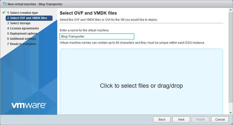 Selecting the OVA file with the Transporter