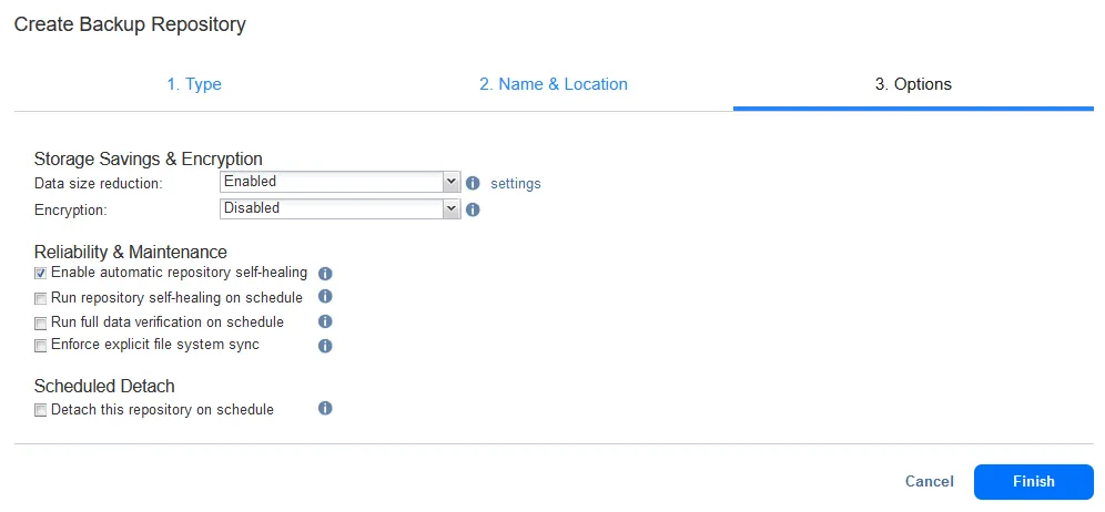 Configuring options for a new Backup Repository