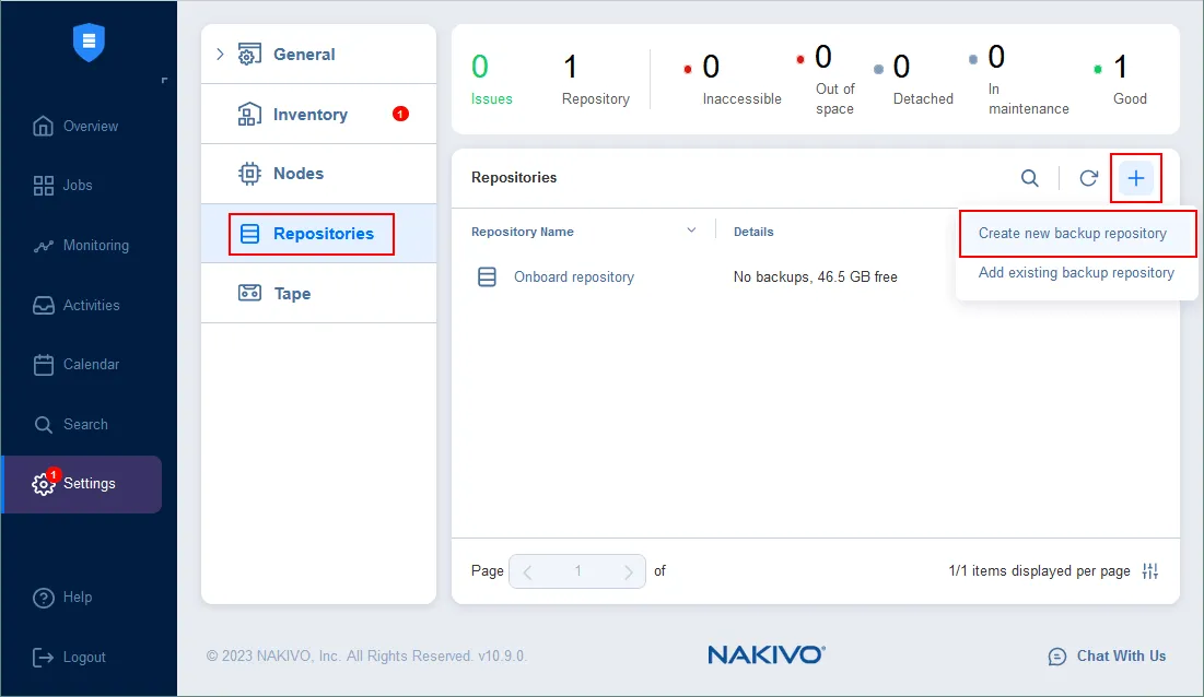 Creating a new Backup Repository